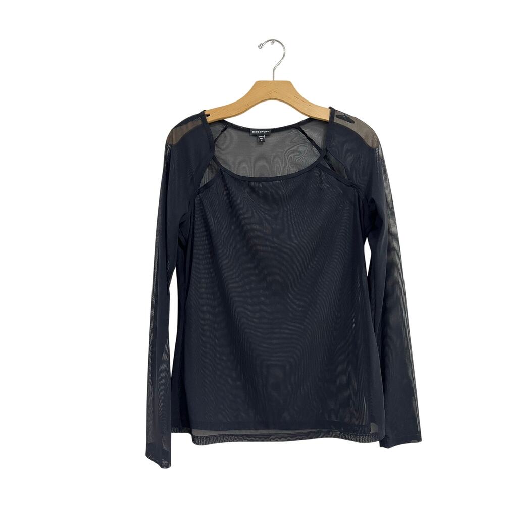 Bebe Sport Y2K Black Mesh Long Sleeve Sheer Top Whimsigoth Layering Sz M
